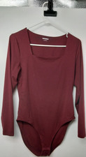 Old Navy Women s BURGUNDY Solid Long Sleeve Square Neck Bodysuit, Size L