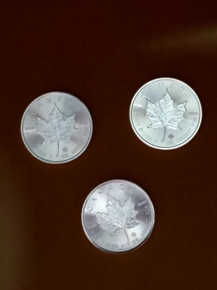 Lote de 3 monedas de $5 hoja de arce de plata Canadá 2017 1 oz .9999 fina casa de moneda real canadiense Foto 3 de 4
