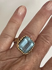 Bague Or Jaune 18 Carats Avec Aigue-marine Bleue - Taille 19, Unisexe, Neuve Avec Certificat
