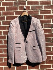 Pink Floral One Button Tuxedo Jacket with Black Lapel for Men