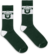 Men'S Smokey Bear Mascot Novelty Crew Socks Green/White 