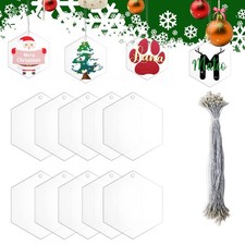20Pcs 3 Inch Clear Hexagon Acrylic Christmas Ornaments Blanks 2025 Clear Chri...
