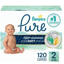 Diapers Size 2 12-18 lbs 120 Count Premium Hypoallergenic Soft Pampers Pure