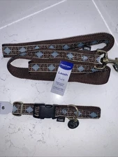 Premier Dog Leash 1”x6’ For Up To 90lbs Brown And Blue & Small Collar 10”x 14”