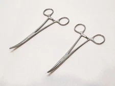 Lot of (2) Curved Blade Forceps One Jarit One Unbranded