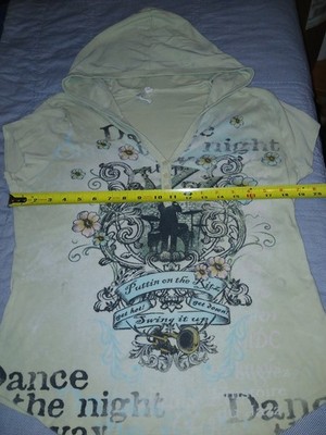 Dance Night Away Punk Goth Emo Y2K Hooded Top Shirt Sz XL Hot Topic Spencers