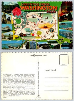 Vintage Greetings From Washington State Map Postcard Seattle Tacoma Olympia
