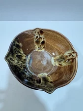 Hand Painted 7.5 ” Pottery Bowl signed by Eonnelly?, Drip Glaze Earth Tones