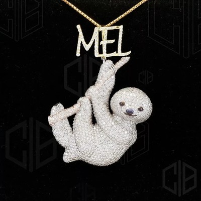 4.00Ct Round Cut Real Moissanite Customize Cartoon Pendant 14K White Gold Plated