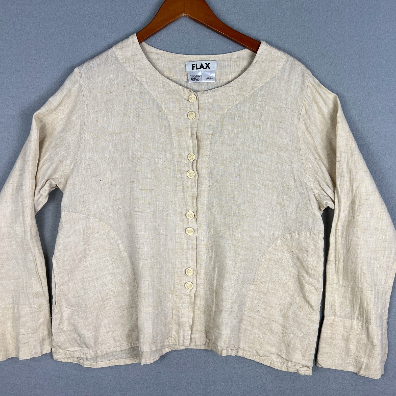 Flax Button Front Top Womans S Linen Natural Beige Long Sleeve Minimalist Tunic