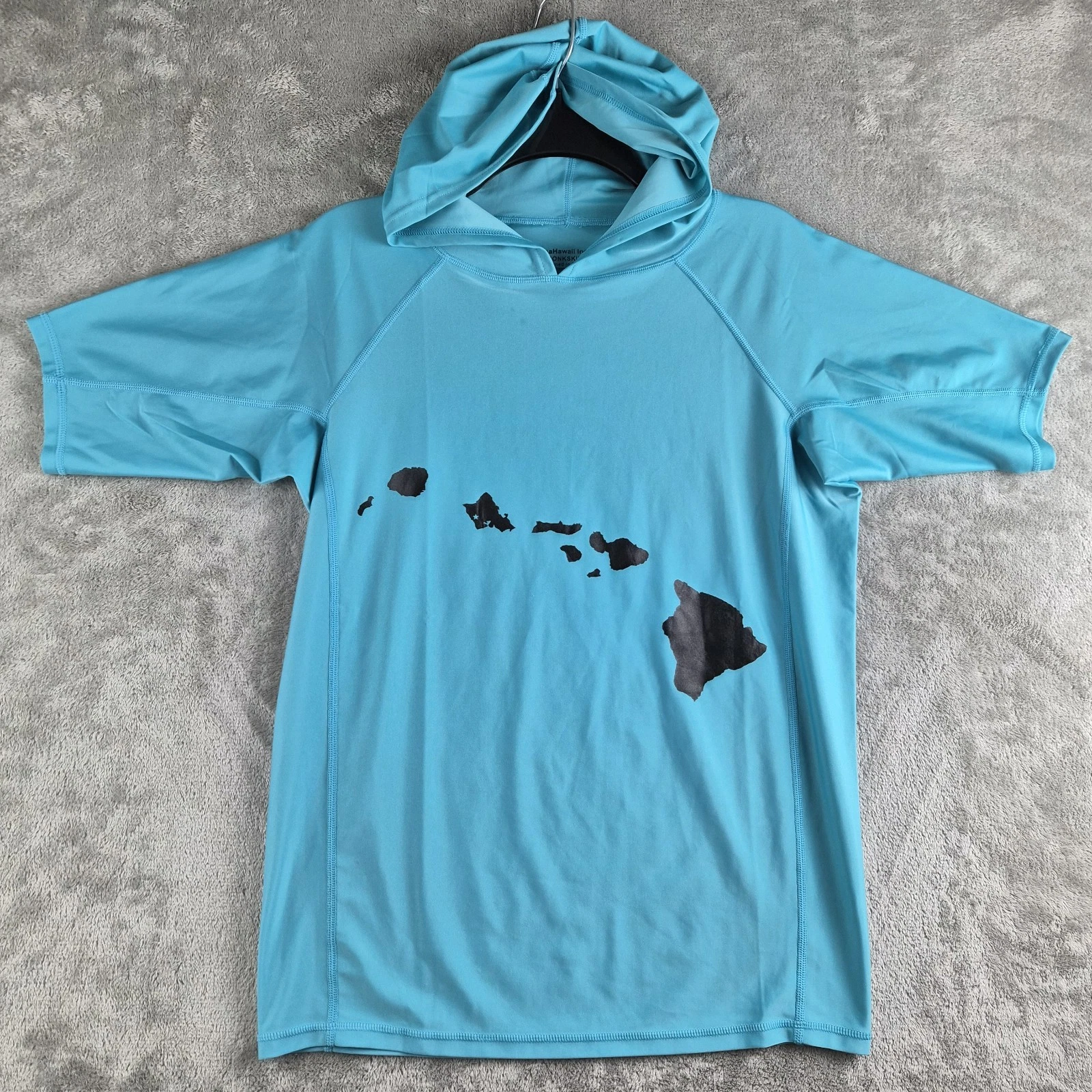 SeaHawaii Monskin Rashguard Medium Blue Hooded Short Sleeve Turtle Beach Surfer