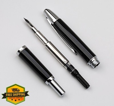 JINHAO 10 Press Fountain Pen EF 0.38mm Nib Black Metal Retractable Converter
