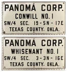 Vintage Porcelain Oil Field Signs - Panoma Corp Conwill / Whisenant Texas Cty OK