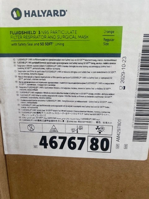 210-Pieces, Halyard N95 Level 3 Fog-Free Surgical Face Mask 46767-80 EXP 10/2029