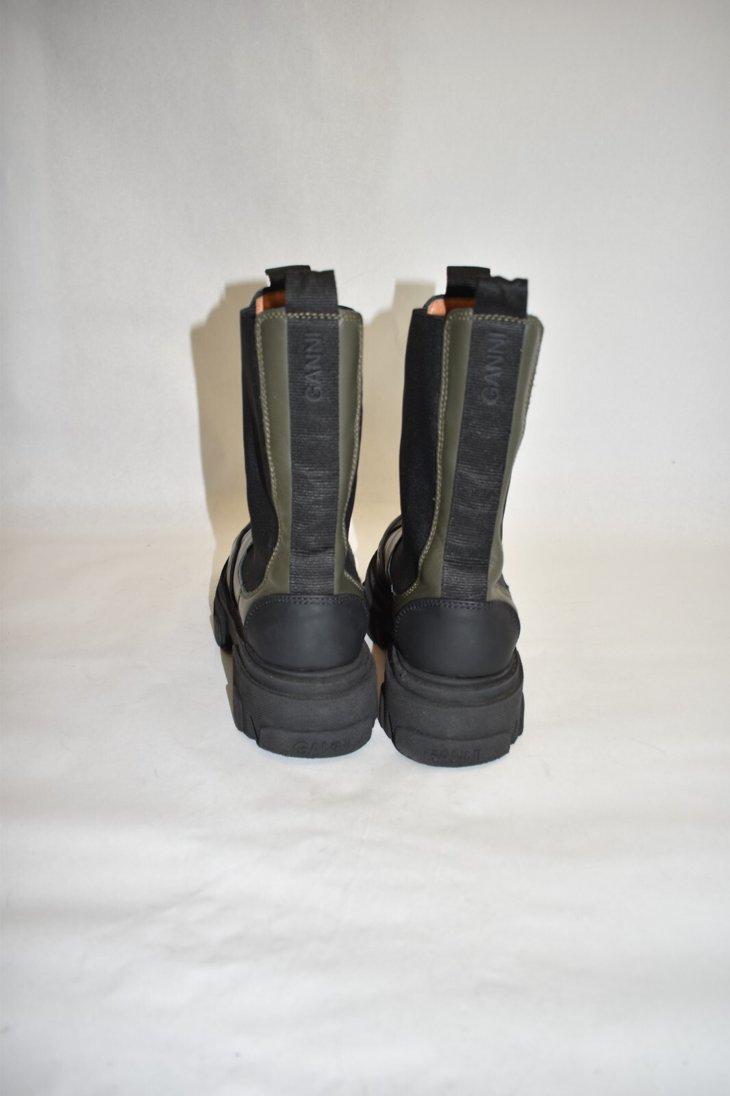 GANNI Women's Platform Mid Calf Chelsea Boots Leather Army Green Size 8 US 38 EU image 6