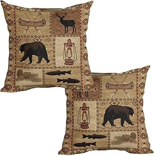 Rustic Cabin Bear Decorative Throw Pillow