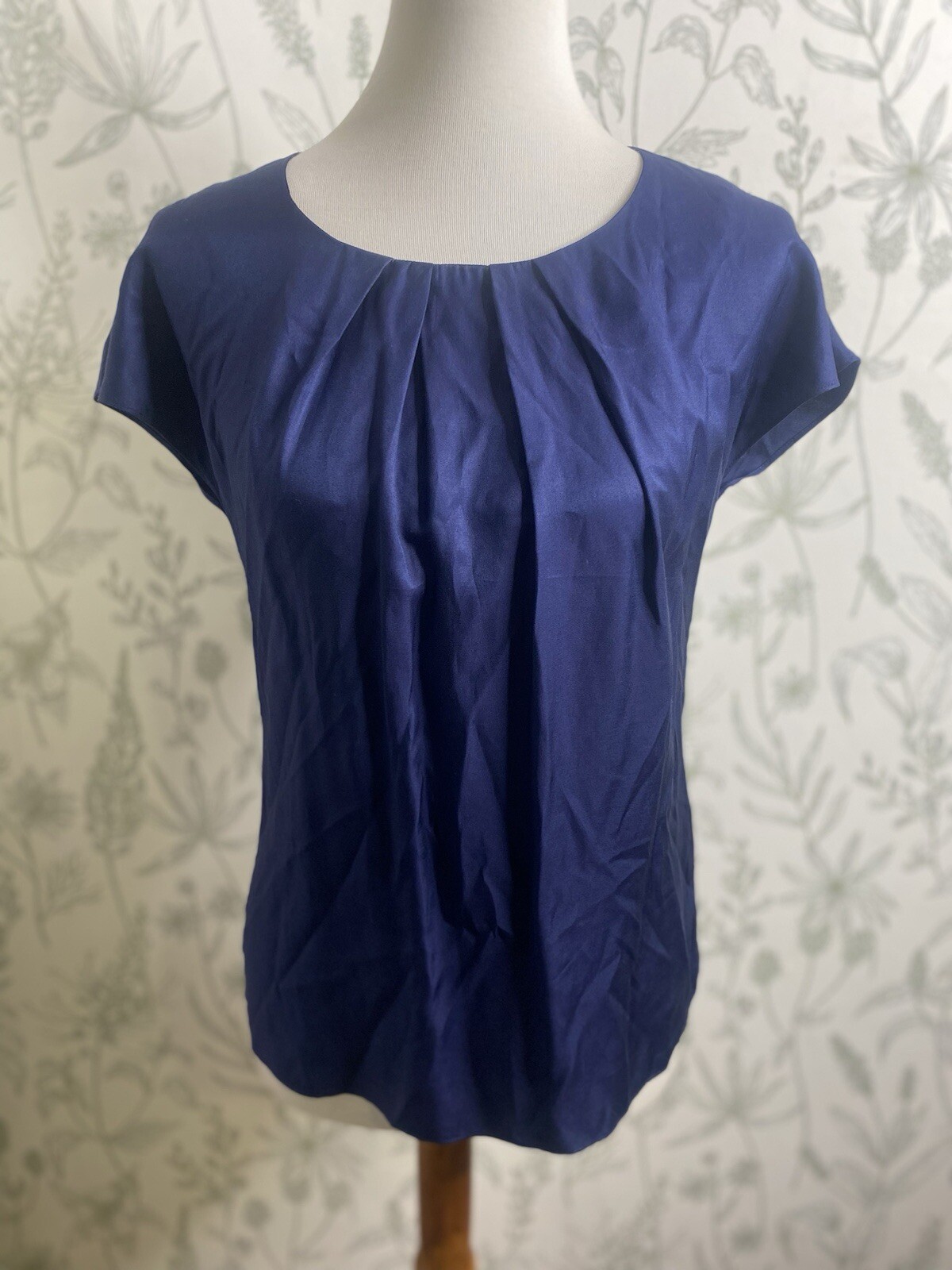 BODEN Navy Blue Silk Top Shirt Blouse Size 2