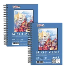 5.5" x 8.5" Mixed Media Paper Pad Sketchbook 2 Pack 60 Sheets 98 lb 160gsm - ...