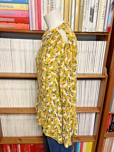 Blusa Camisa Anthropologie Maeve Damas 10 Top Estampado Conejo Floral Volantes Dobladillo - Imagen 6 de 14