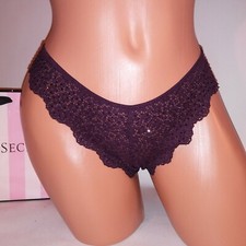 Victoria Secret Panty Small Brazilian Dark Purple Bling Studded Lace New