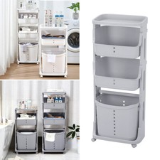 Mobil Plastic Laundry Basket Trolley Clothes Sorter Storage Hamper Bin on Wheels