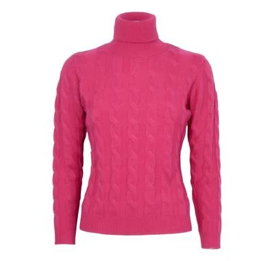 Cashmere Company Dolcevita Maglione Tricot Trecce Femme Fuchsia 30% Cachemire - Photo 1/3