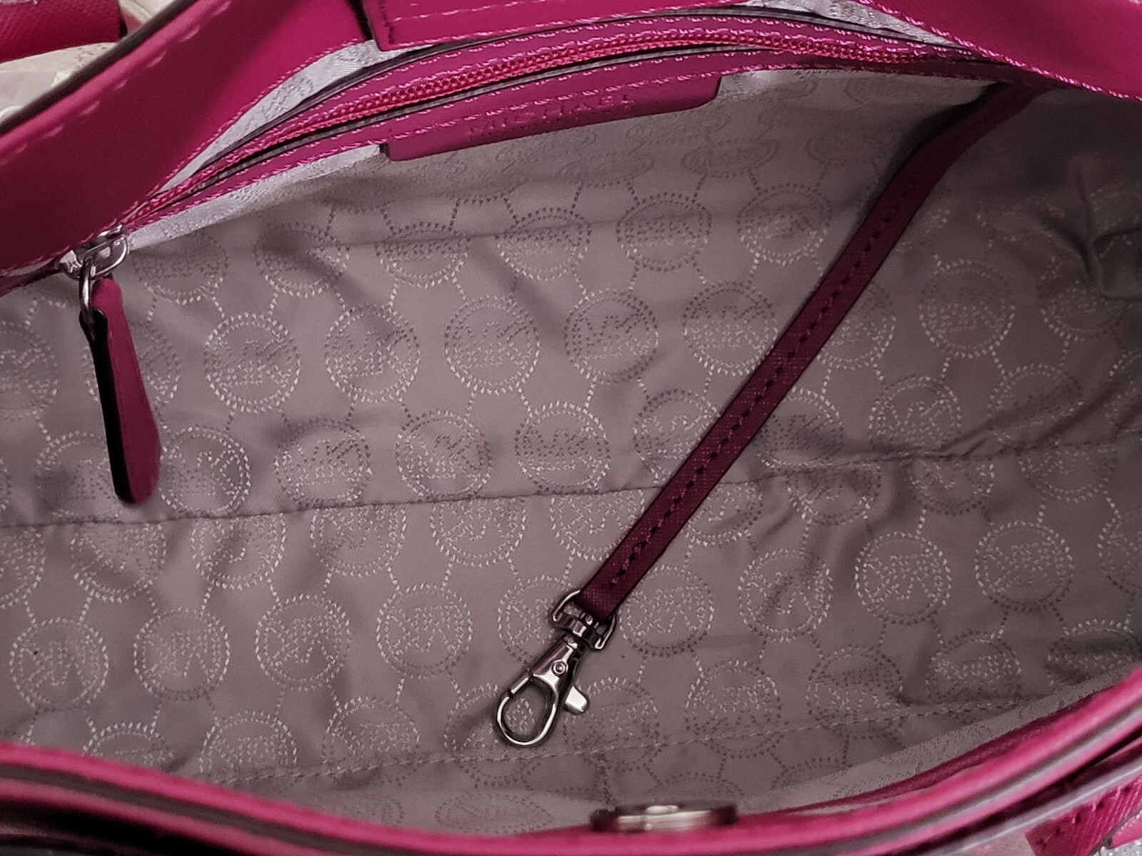 🌞MICHAEL KORS HAMILTON DEEP PINK SILVER SAFFIANO LEATHER EW SATCHEL BAG🌺NWT! image 9