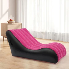 Rose-red PVC Sofa Bed Inflatable Sofa Bed S-shaped Folding Sofa Bed w/Air Pump