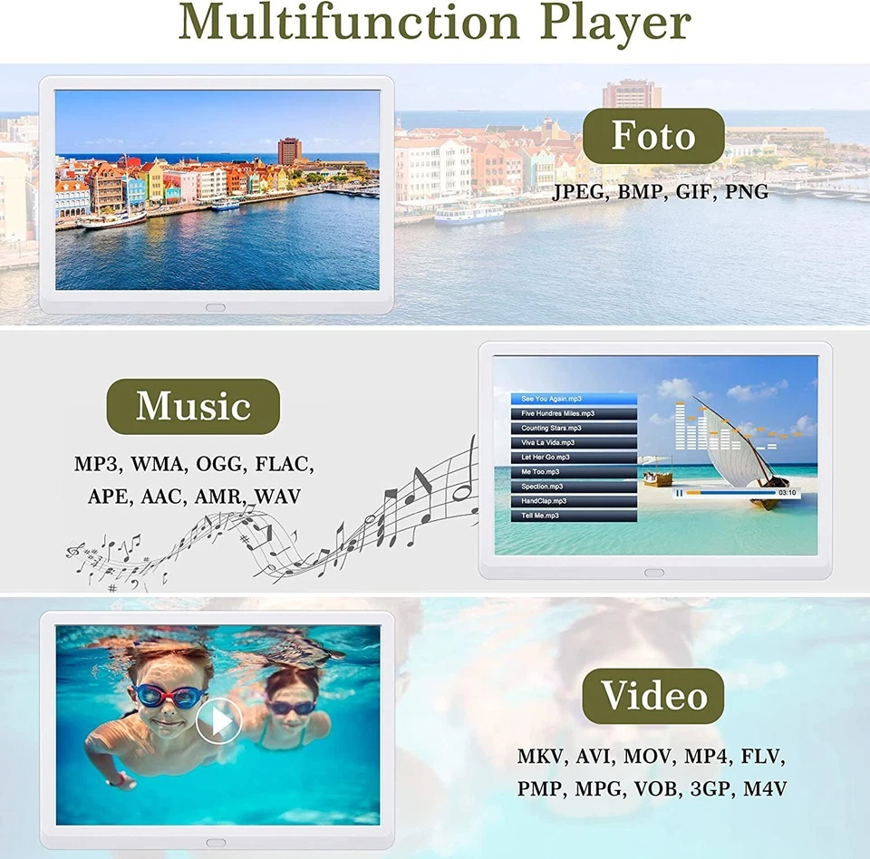 Cornice Digitale USB con SD e Telecomando Cornice Multimediale HD per Foto Video - Immagine 3 di 4