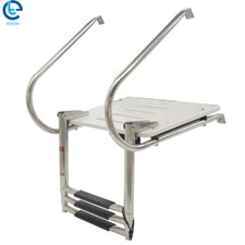 Escalera telescópica plegable de acero inoxidable para barco de 3 pasos con plataforma y pasamanos