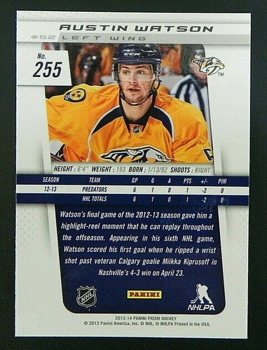 2013-14 13/14 Panini Prizm ROOKIE #255 Austin Watson Nashville Predators RC - Picture 2 of 2