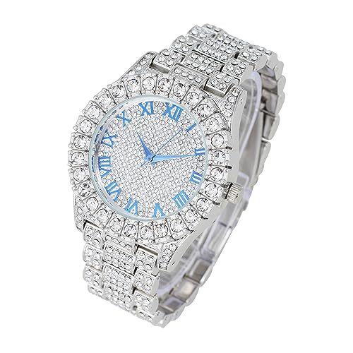 Herren Big Rocks Lünette - Zifferblatt mit römischen Ziffern Uhr mit kubanischem Armband & Ring - Bild 80 von 105