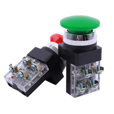 2x Red Green AC 250V 6A DPST Momentary Green Mushroom Head Push Button Switch US