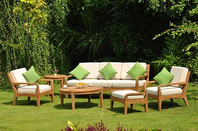 Noida A-Grade Teak Wood 6pc Large Sofa Lounge Chair Set
