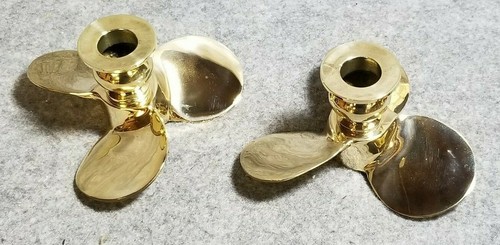 Solid Brass Boat Propeller Candle Stick Holders, 2 1/2" tall, 4 1/2" wide. - Picture 1 of 8