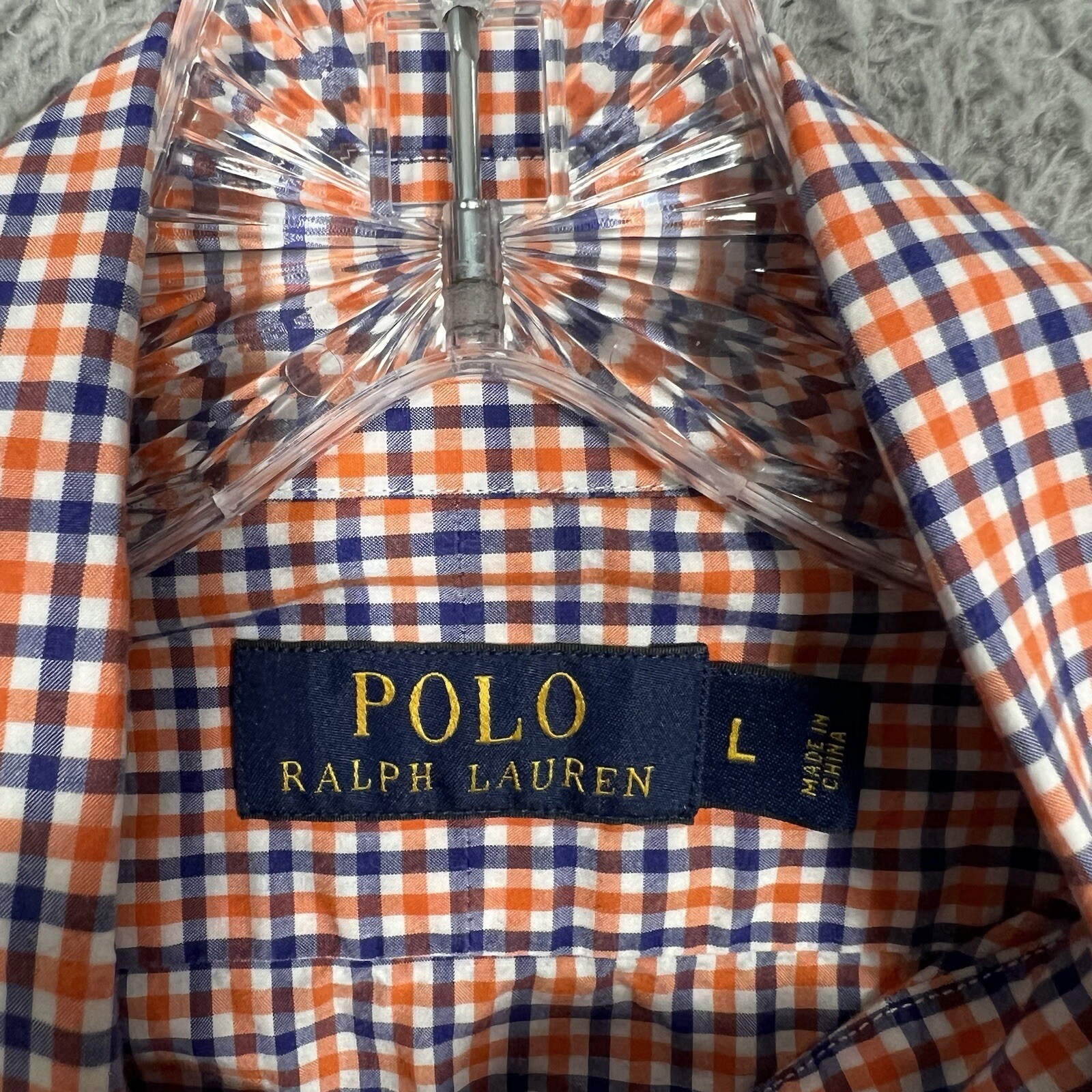 Polo Ralph Lauren camicia uomo grande arancione a quadri bottoni casual pony preppy