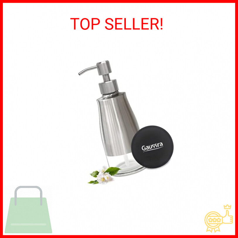 Soap Dispenser with Coaster and Stickers, Brushed Nickel Stainless Steel Case Gl-image