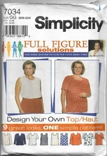 Simplicity Pattern 7034 Top Design Your Own 9 Looks Size 26W-32W  UNCUT