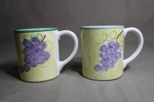 2 CALECA 4" Tall Mugs Yellow With Grape & Apple Design, Italy