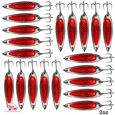 20pcs 2oz Fishing Spoon jig Trolling Flutter w/ Treble Hook Casting Red tape NEW