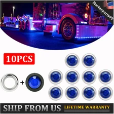 10x Chrome Blue 3/4" Bullet Round LED Side Marker Lights For Trailer Truck RV
