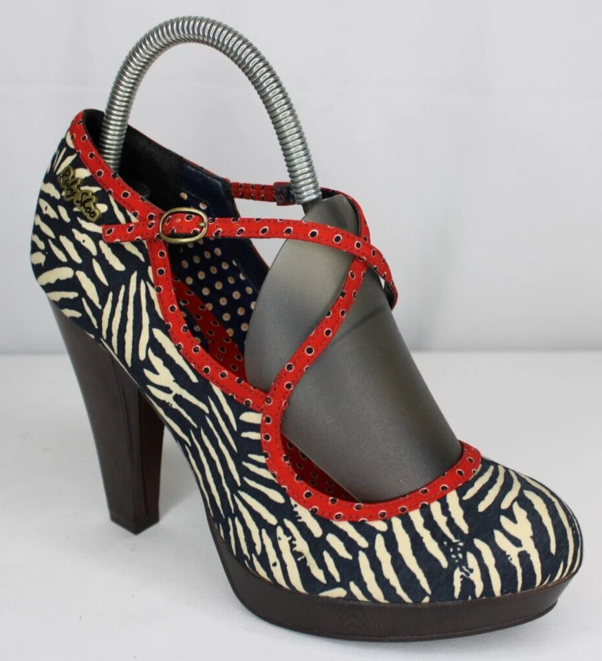 Zapatos de tacón alto Ruby Shoo Mary Jane para mujer EE. UU. 8 UE 39 azul marino rojo lunares NUEVO Foto 3 de 4