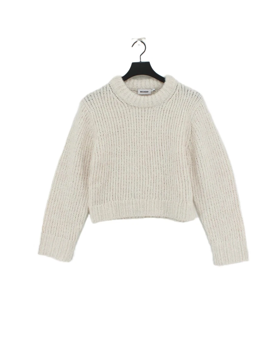 Weekday Women s Jumper S Cream Polyester with Mohair Wool Round