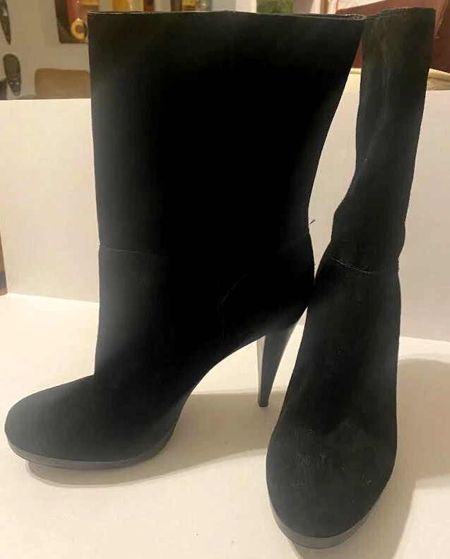 Botas Cole Haan Mujer Talla 10b Negras Medio Pantorrilla Cuero Gamuza Tacón Foto 4 de 4