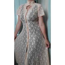Vintage lace layover dress cream dusty pink womens 7 medium deadstock nwt