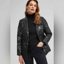 Chicos Jacquard Dressy Metallic Blazer Black/Sliver US Size 6
