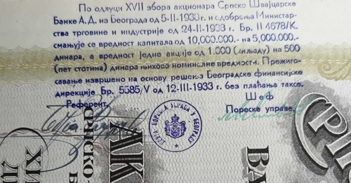 Acciones bancarias suizas serbias Reino de Yugoslavia Acciones del Banco serbo suizo - Imagen 6 de 9