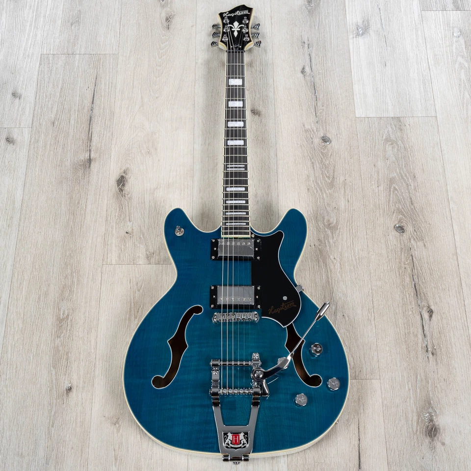 Hagstrom Tremar Viking Deluxe Guitarra Semi-Hueca Resinador Diapasón Mar Nublado Foto 3 de 4