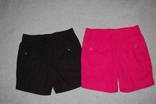 Girls 2 PAIR LOT BERMUDA SHORTS Woven, Lt Weight BLACK PINK Elast Waist L 10-12