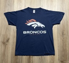 90s VINTAGE Denver Broncos Logo 7 NFL Navy Blue Big Logo T-Shirt Size XL